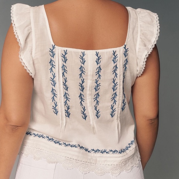 Anthropologie 2x BNWT pintuck cotton embroidered shirt - Picture 4 of 7